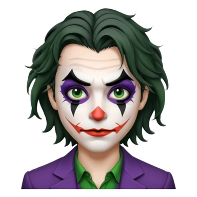 Faça uma pessoa com cabelo preto pouco bagunçado e pouco grande com cara de coringa sticker