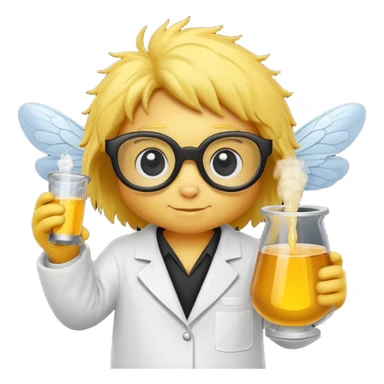 a bumblebee wearing a white lab coat holding a beaker sticker