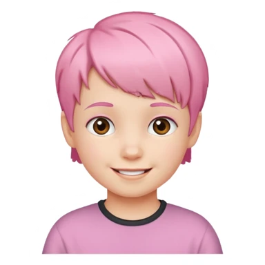 Cute kid with short pink hair and smile sticker