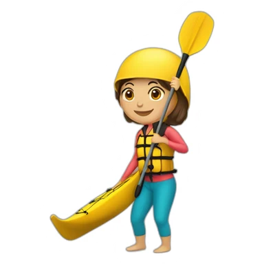 mujer delgada con casco en un kayak saludando sticker