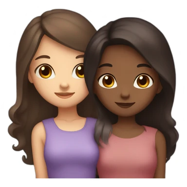one girl long dark hair and clear skin and one girl long brown hair and darker skin hugging sticker
