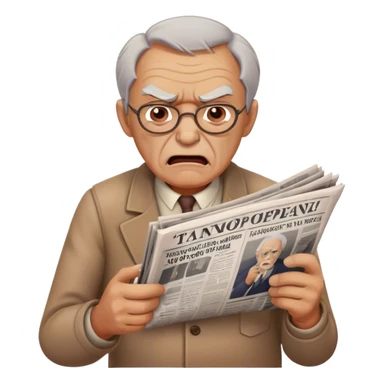  Angry old man with newspaper and phone sticker