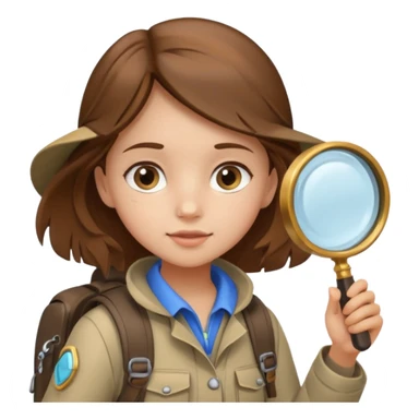 Explorer young girl with backpack and magnifying glass sticker