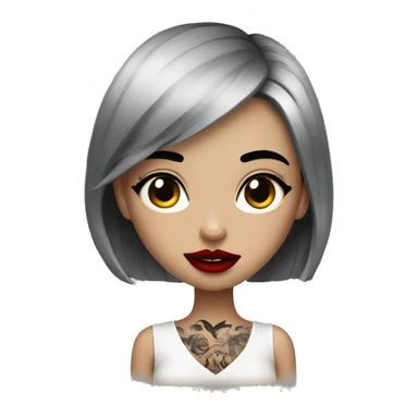 Pale black haired girl with black tattoos on body wearing red lipstick  sticker