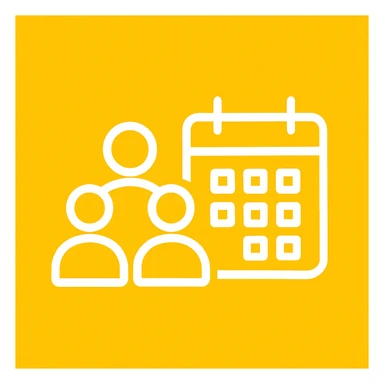 An icon with yellow background, white inner lines, meaning meeting, calendar sticker