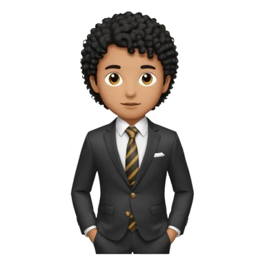 Young man, brown skin, black curly hair, tailored trousers, suit jacket, and tie

 sticker