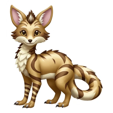 Feral Rare Fantasy   caramel-brown and vanilla-cream swirled dessert-like plush fur  Vernid-Sergal-Genet-Trico-species by LiLaiRa, random markings, tufted tail, tufted ears, full body sticker