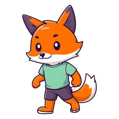 retro 1930s anthropomorphised fox in a t-shirt and shorts walking black and white sticker
