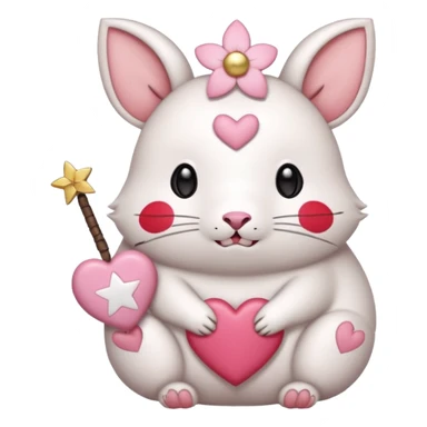 GENERATE ME A MOMONGA WHITE ANIMAL  FROM CHIIKAWA AND PUT A SAKURA FLOWER ON HIS HEAD AND A STAR PELT ON HIS BELLY AND A HEART PURSE ON HIS ARM WITH HIS FACE MAKE HIS TOUNGE STICK OUT WITH A LITTLEPINCH OFDROOL AND MAKE HIM ANIME STYLED ART sticker