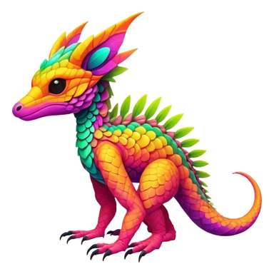 Exotic Tropical futuristic lush warm-colored neon-colored Fakémon-Trico-creature (full body) sticker