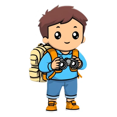 young explorer kid with backpack and binoculars sticker