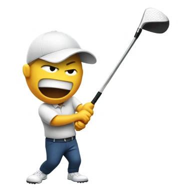 Angry golfer breaking a golf club sticker