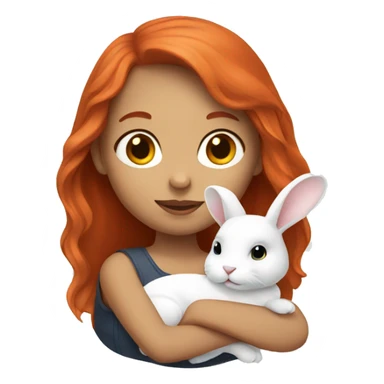 Red haired girl holding white bunny  sticker