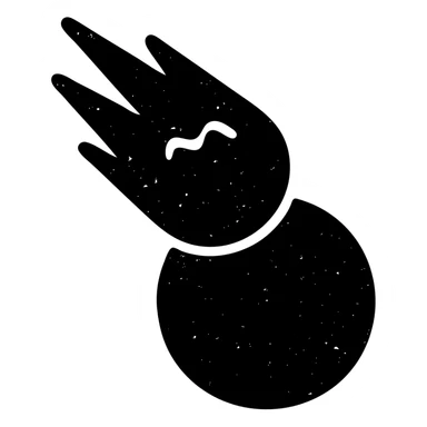 minimalist solid icon of a meteor striking a planet, worn distressed effect sticker