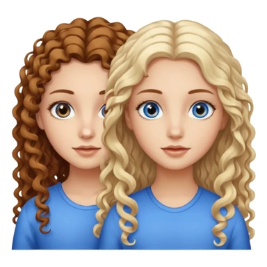 Twin sisters, one has brown eyes, long curly brown hair, the other one has blue eyes and straight blond hair sticker