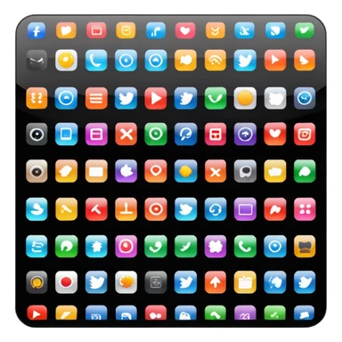 A simple black desktop screen displaying app icons in grid sticker