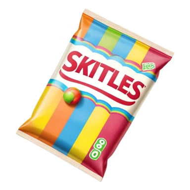 A retro 90s American Skittles package with tape on it, nostalgic design, classic rainbow styling from the 1990s sticker