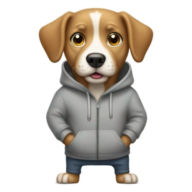 Dog standing wearing a grey hoodie with his hands in his pockets  sticker