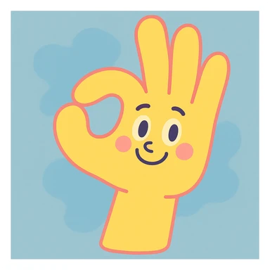 hand making the 'OK' gesture, pastel toon style, yellow color sticker