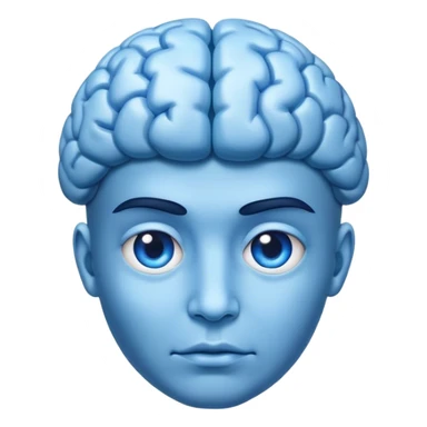 An adult person face emoji with blue brain instead of hair sticker