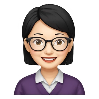 black hair Elder asian woman with glasses sticker