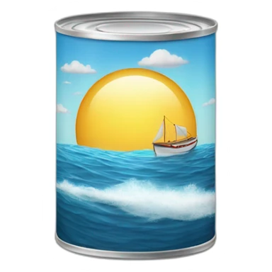realistic can of tuna fish sowing the shape of a sailling boat on a sea background sticker