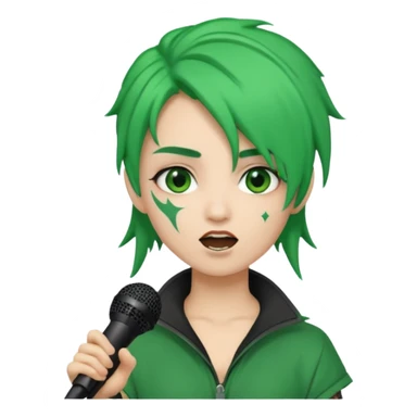 green haired, warior makeup, holding microphone, singing sticker