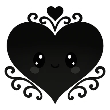 black gothic heart, ornate, dark, elegant, kawaii style sticker