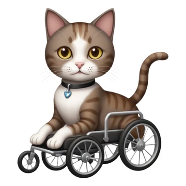 full body small short hair dark brown and white cat with hazel eyes walking in a wheelchair for cats sticker