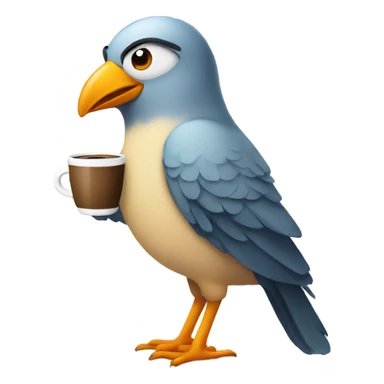 Cartoon bird wearing a pair of underwear drinking coffee  sticker