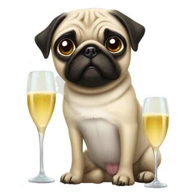 Pug with champagne flute sticker