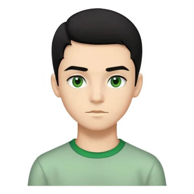 Chico de 14 años con cabello negro y cejas negras y ojos verdes y peinado de lado  sticker