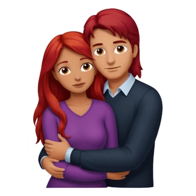 Tall man with dark hair hugging shorter woman with long red hair  sticker