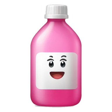 plastic bottle with crystaline pink liquid sticker