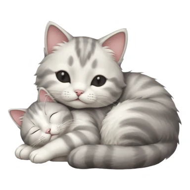 1 grey and white small cat with its eyes closed lying down leaning on its elbow with its paw curled under his head holding it up sticker