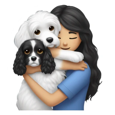Black and white cavoodle getting hugged by long hair Asian girl sticker