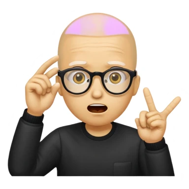 Generate a emoji head base with a shocked expression with a finger pushing the glasses down a little bit make the glasses tipped and make the head full yellow with a slight tint at the top with no hair sticker