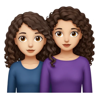 Two girls. One with shoulder length curly hair (dark brown hair and dark brown eyes, white skin) and the other with dark wavy hair below the shoulders and brown eyes. sticker