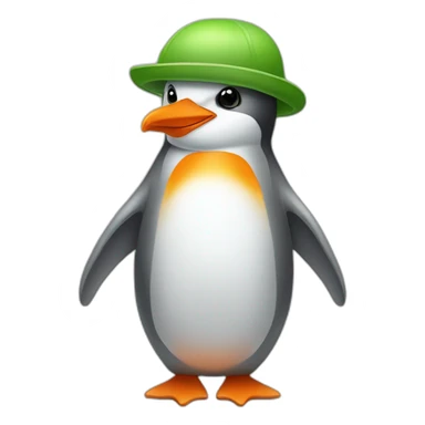 Grey and white penguin with a tangerine cap and green small nose  sticker