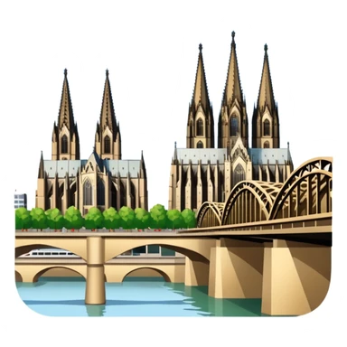 Cologne Cathedral and Hohenzollern Bridge in Köln, Germany, iconic landmarks, apple emoji style, no frame or border sticker