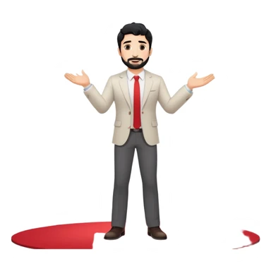 Professional 35-year-old man with black wavy hair, stubble, strong jawline, white skin tone, wearing smart casual business attire, giving a TED talk on innovation, standing on circular red carpet stage, gesturing confidently with projected slides behind him sticker