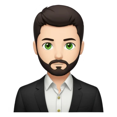 Man with a short full beard, Styled hair, Best looking man in the planet, onepiece style dark hair, green eyes, more anime style more maskulin. Wearing a white formal shirt, first buttons open macho style sticker