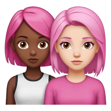 a black girl with dark brown hair next to a white girl with pink hair and a white girl with brown hair sticker