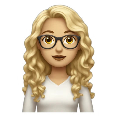 blonde girl with shoulder length wavy hair and grey eyes wearing thin golden glasses sticker