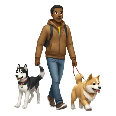 Man, walking a golden retriever and a husky sticker