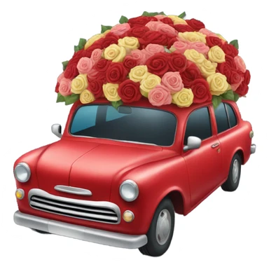 red car in the trunk many roses sticker