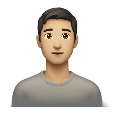 half asian half caucasian 21 year old man with very short dark brown hair wearing crewneck sticker