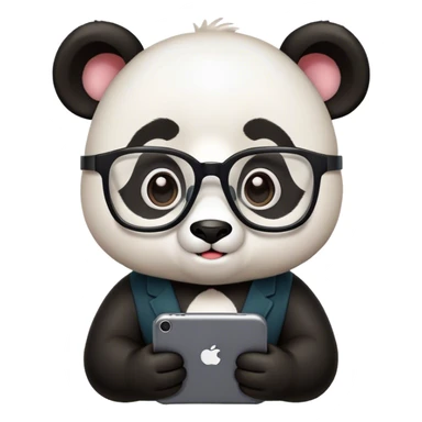 nerd panda with glasses in his smartphone sticker