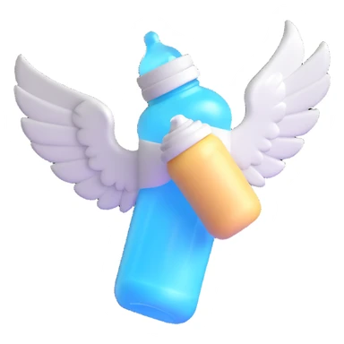 flying baby bottle with milk, wings sticker