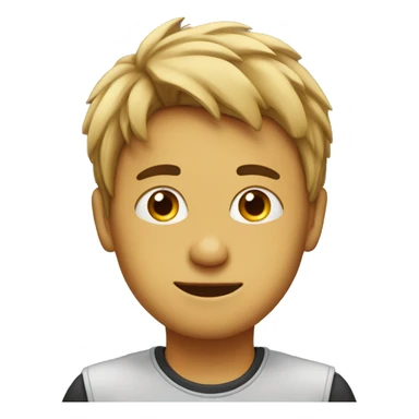 A boy witth lences in front of laptop with a good hair sticker